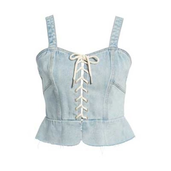 Blank NYC Distressed Denim Corset Top-NWT - Picture 3 of 3